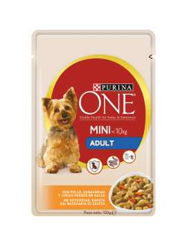 ONE MINI Perro Mini Adulto Pollo, Zanahoria y Judias Verdes en Salsa 100g