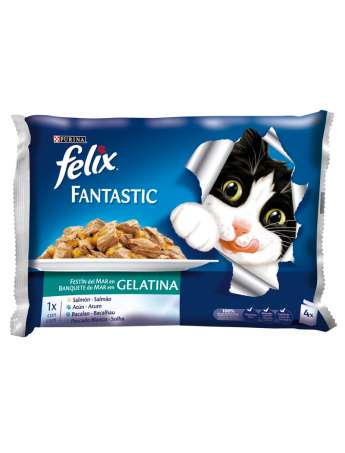 PURINA FELIX FANTASTIC Festín del Mar en Gelatina Pack surtido sobres 4x100g