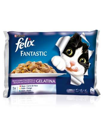 PURINA FELIX FANTASTIC Selecciones Favoritas en Gelatina Pack sobres 4x100g