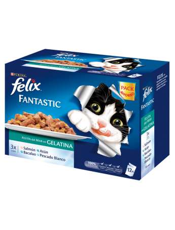 PURINA FELIX FANTASTIC Festín del Mar en Gelatina Pack surtido sobres 12x100g