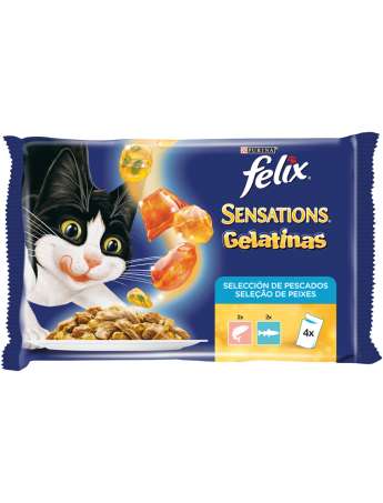 PURINA FELIX SENSATIONS Pescados en sabrosas Gelatinas Pack surtido sobres 4x100g