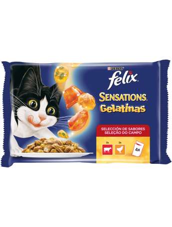 PURINA FELIX SENSATIONS Carnes en sabrosas Gelatinas Pack surtido sobres 4x100g