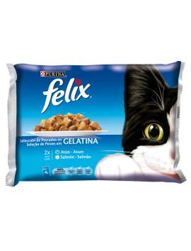 PURINA FELIX Selección de Pescados en Gelatina Pack surtido sobres 4x100g