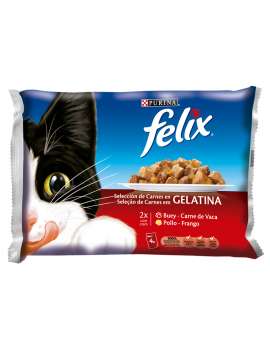 PURINA FELIX Selección de Carnes en Gelatina Pack surtido sobres 4x100g