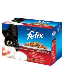 PURINA FELIX Selección de Carnes en Gelatina Pack surtido sobres 12x100g