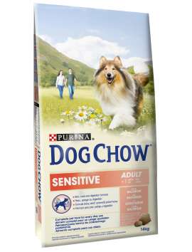 PURINA DOG CHOW Perros Adultos con piel, pelaje y digestión Sensibles con Salmón y Arroz. 14kg